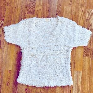 NWOT Nation LTD Fuzzy Ecru Short Sleeve Top (XS)